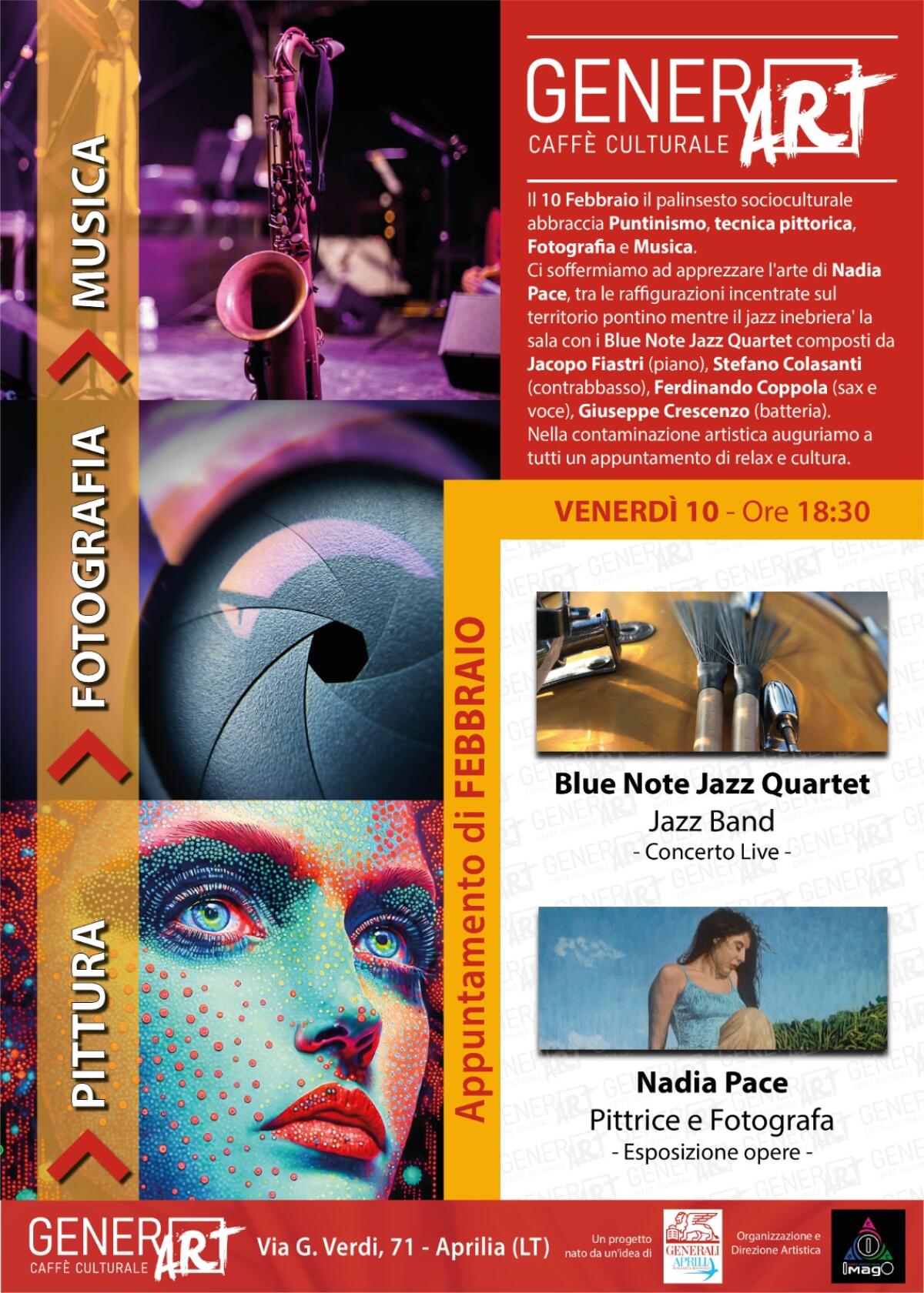 L’arte di Nadia Pace e musica jazz oggi ad Aprilia per il nuovo incontro della rassegna “GenerART”. - 