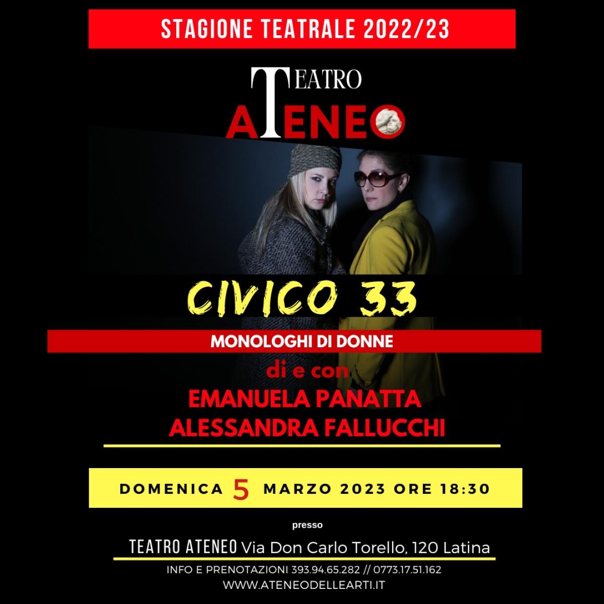 “Civico 33, monologhi di donne” in scena all’Ateneo delle Arti di Latina. - 
