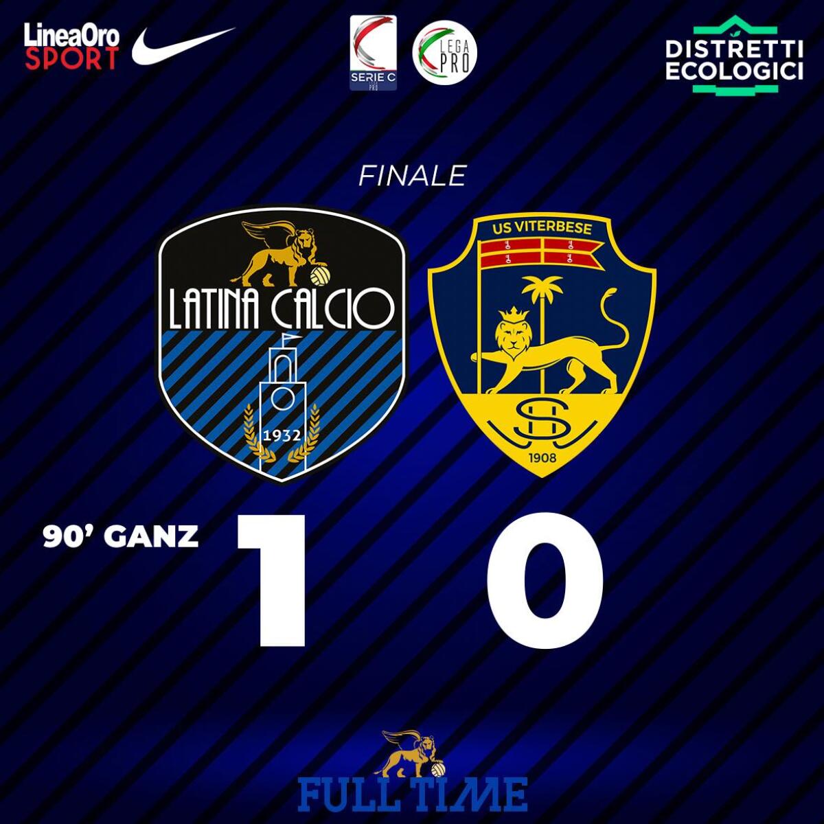 Calcio di serie C, Latina vincente contro la Viterbese, 3 punti al cardiopalma grazie al gol di Simone Ganz. - 