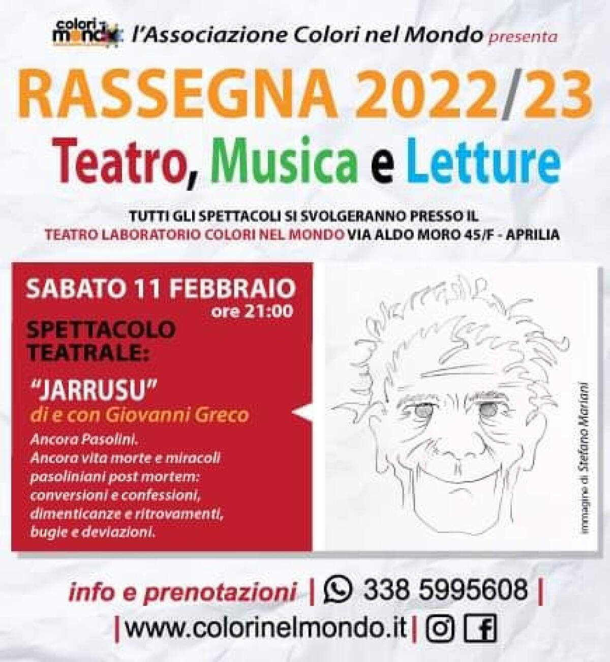 Teatro, musica e letture. Ad Aprilia lo spettacolo "Jarrusu" di Pasolini - 