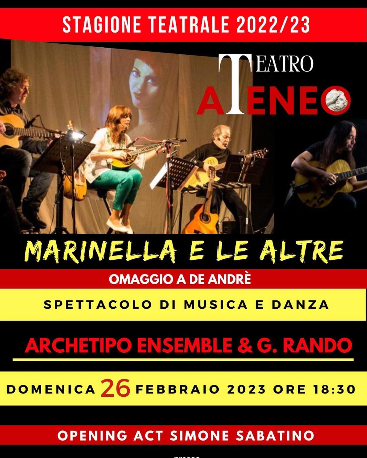 Omaggio a Fabrizio De Andrè con l'Archetipo Ensemble al Teatro Ateneo di Latina - 