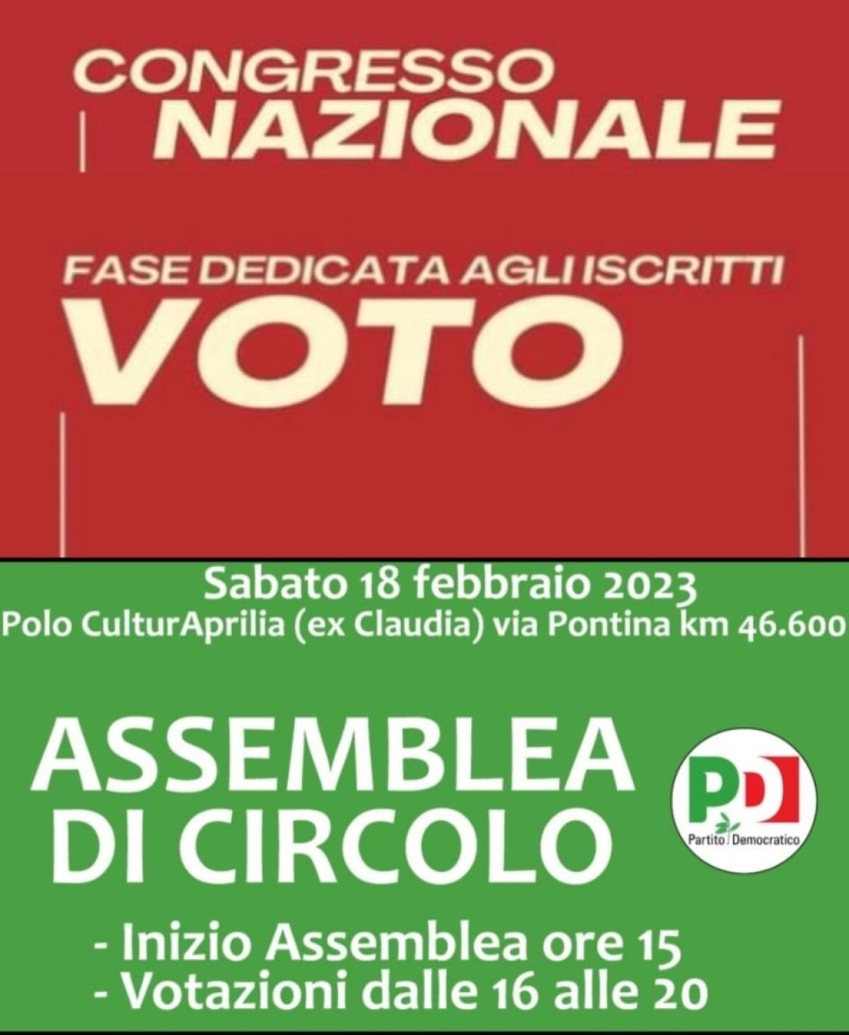 Inizia la fase congressuale del PD, questo sabato al CulturAprilia l’assemblea di circolo. - 