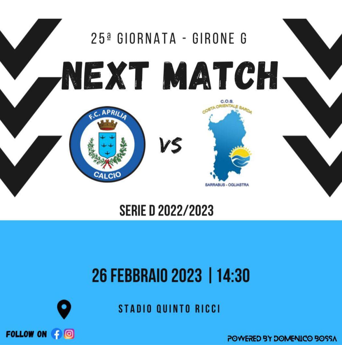 CALCIO SERIE D – GIRONE G - L'Aprilia attende i sardi del COS - 