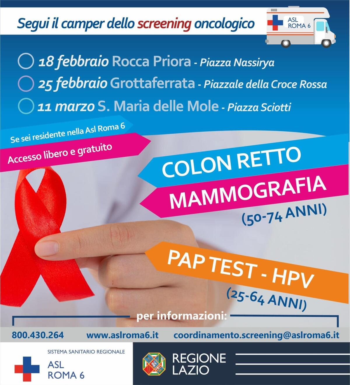 Screening oncologici, prosegue il tour del Camper della Prevenzione della Asl Roma6. Ecco le prossime date. - 