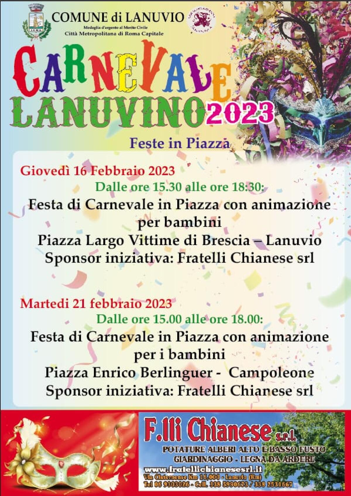 Chiusura dei festeggiamenti del Carnevale oggi anche a Lanuvio, Ardea e Priverno. - 