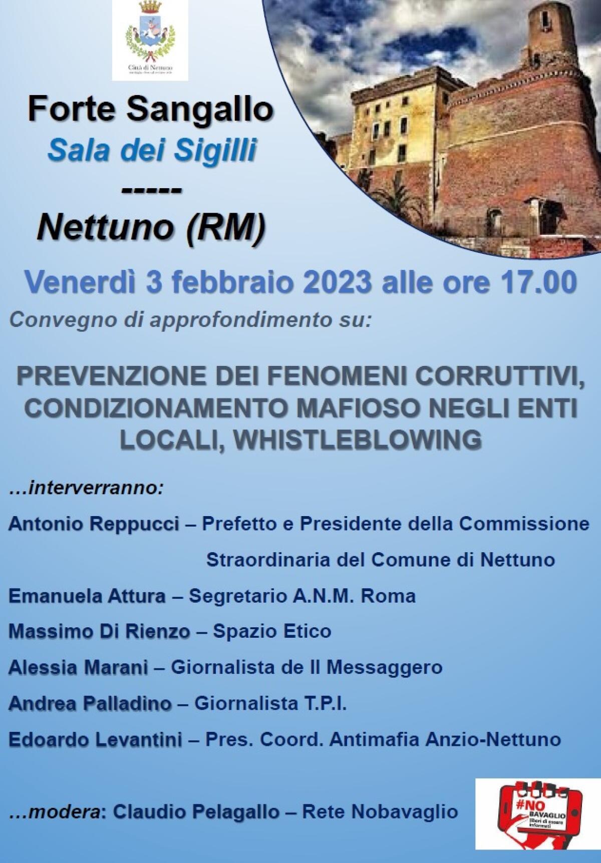 Corruzione e whistleBlowing: convegno a Nettuno del Coordinamento Antimafia e della Rete No Bavaglio. - 