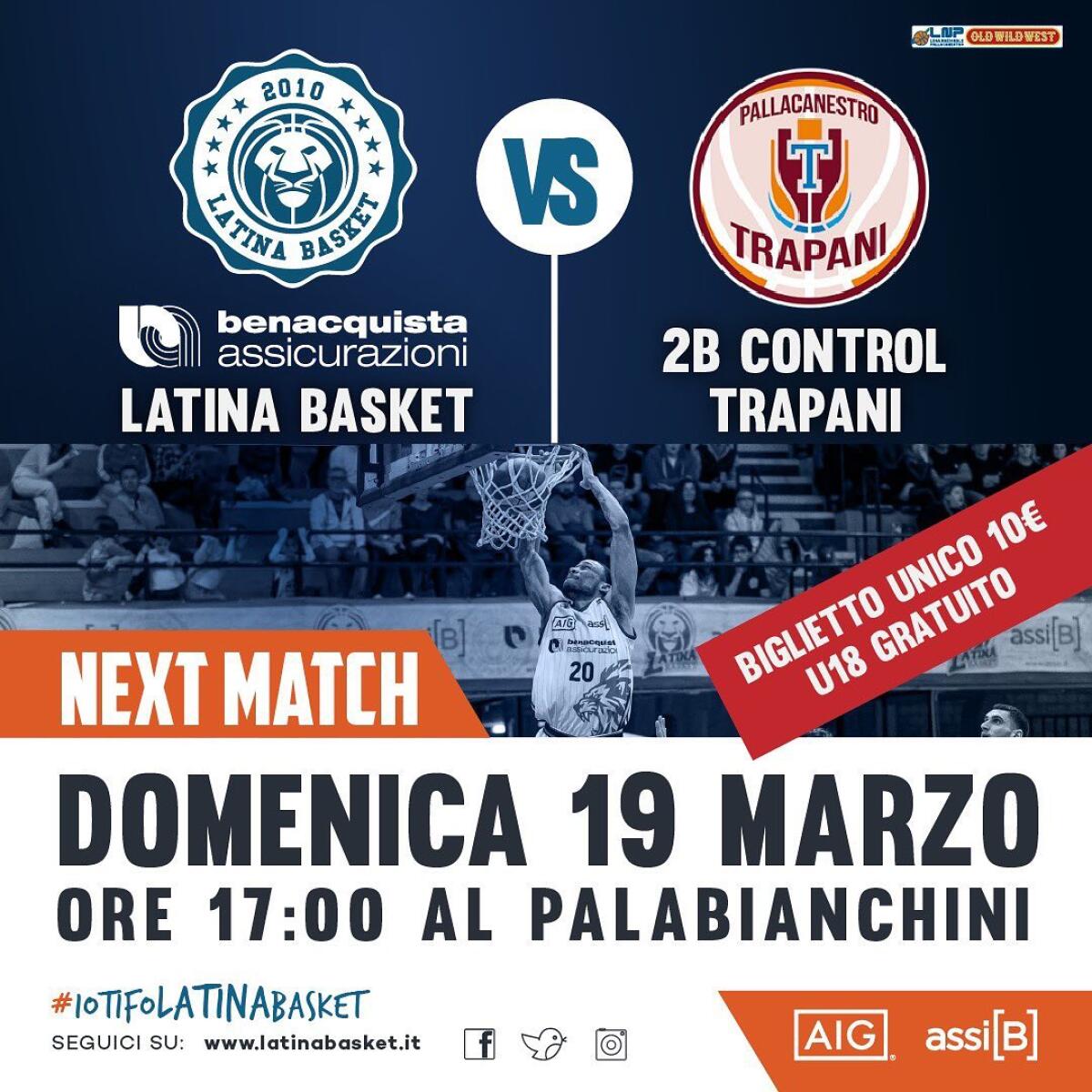 Basket serie A2: sfida decisiva per il Latina, al PalaBianchini arriva Trapani. - 