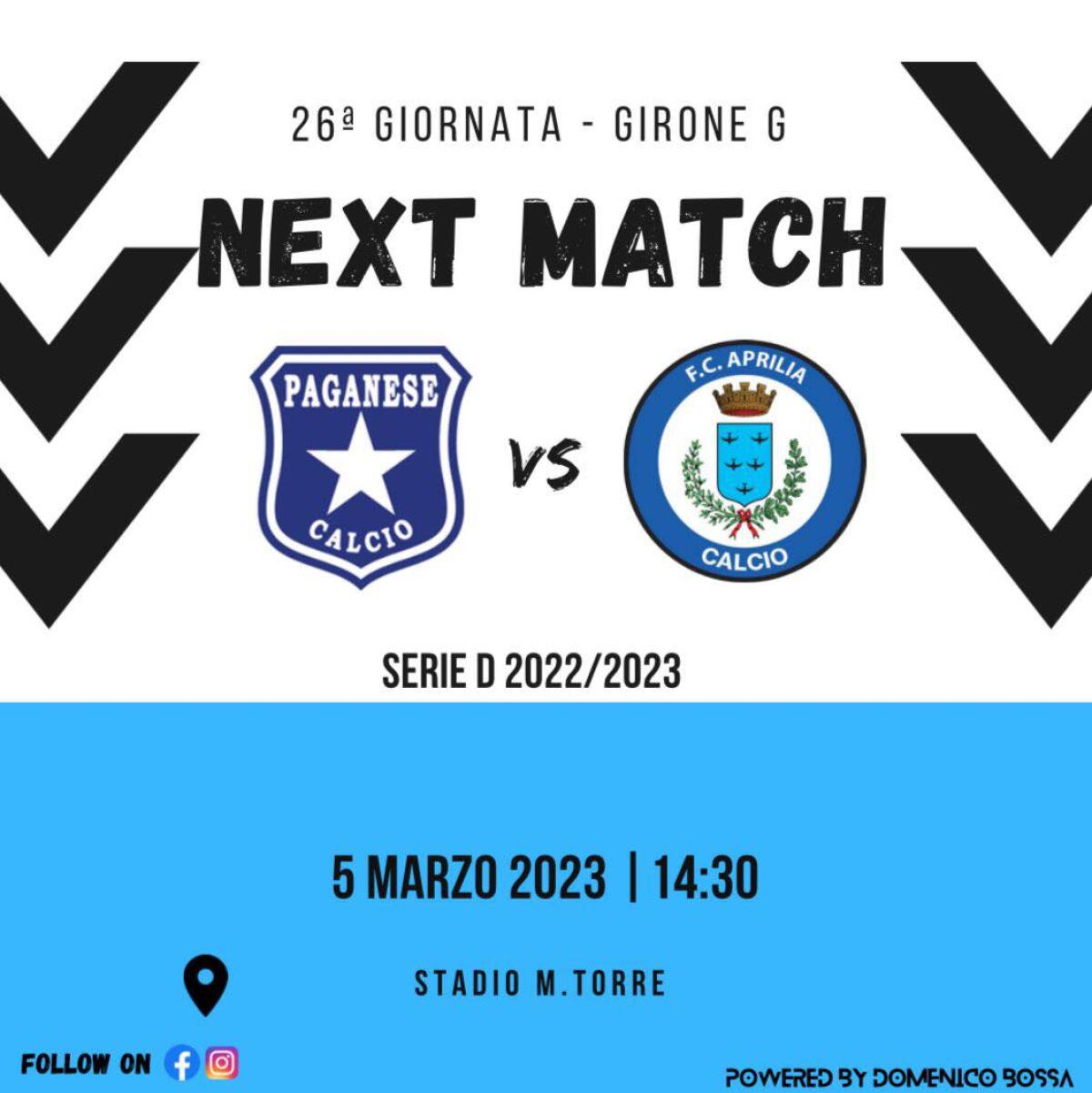 <strong>Calcio di serie D, girone G: </strong>questa domenica l’Aprilia in casa della capolista Paganese. - 