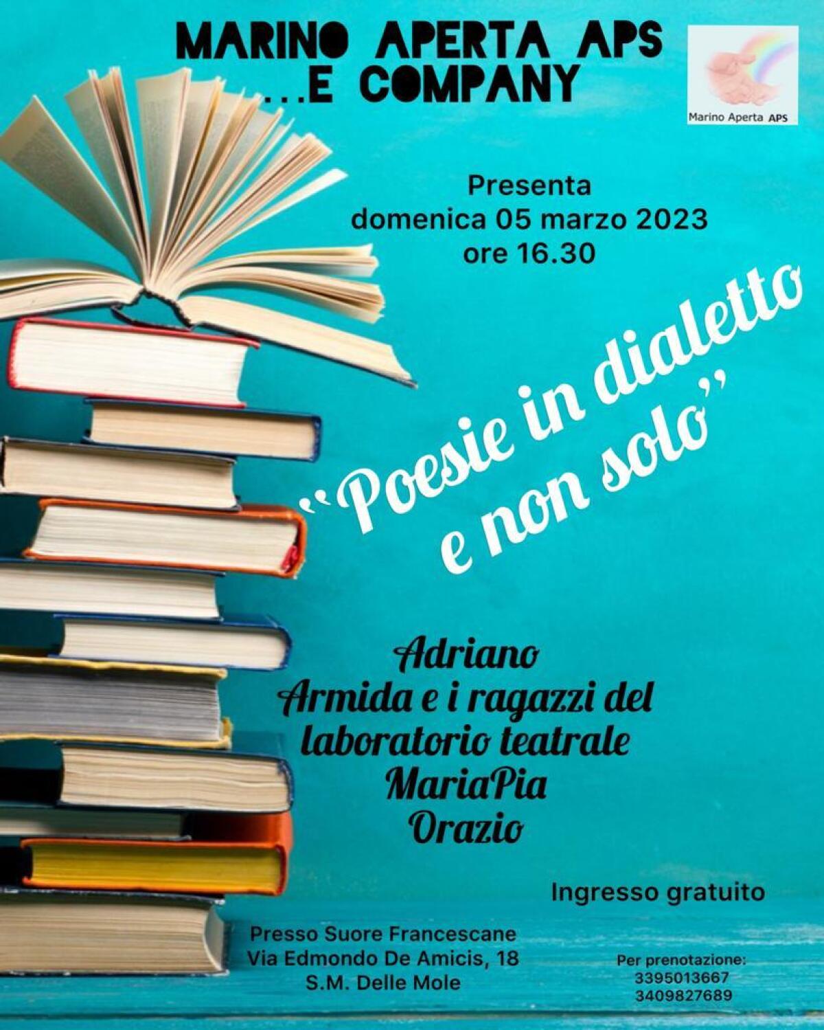 “Poesie in dialetto e non solo”: nuovo evento culturale questa domenica a cura dell’associazione “Marino Aperta”. - 