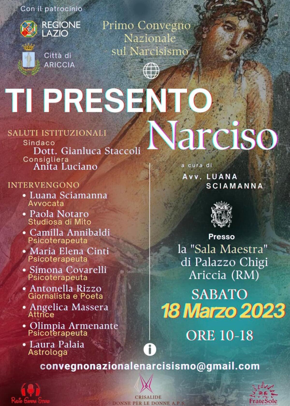 "Ti presento Narciso": a Palazzo Chigi, ad Ariccia, il primo convegno nazionale sul narcisismo. - 