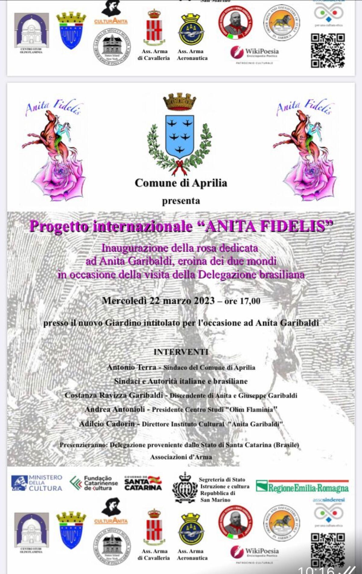 Aprilia, una rosa per Anita Garibaldi: l'eroina dei due mondi - 