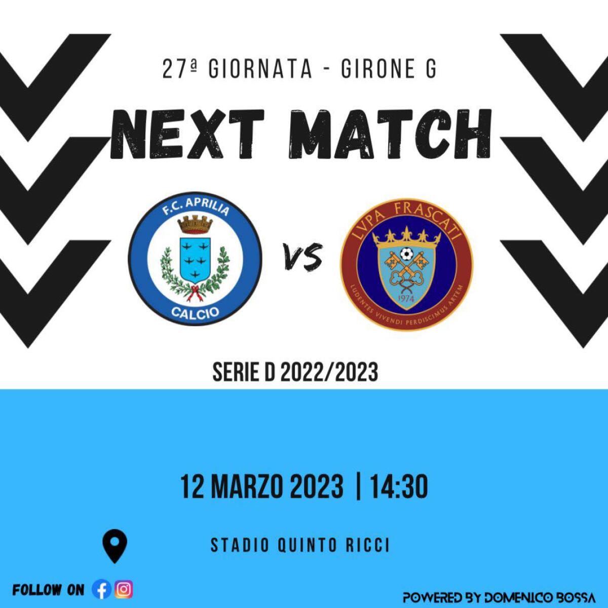 Calcio di serie D: al “Quinto Ricci” va in scena la sfida Aprilia-Lupa Frascati. - 