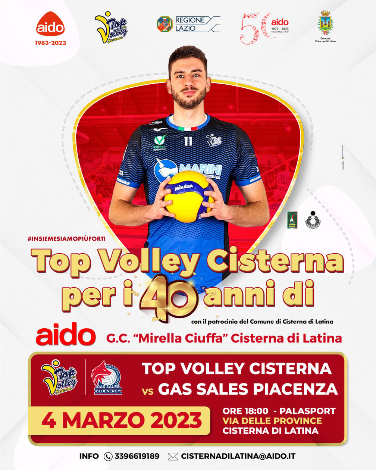 Pallavolo di Superlega: la Top Volley torna in campo contro Piacenza e festeggia i 40 anni dell’Aido Cisterna. - 