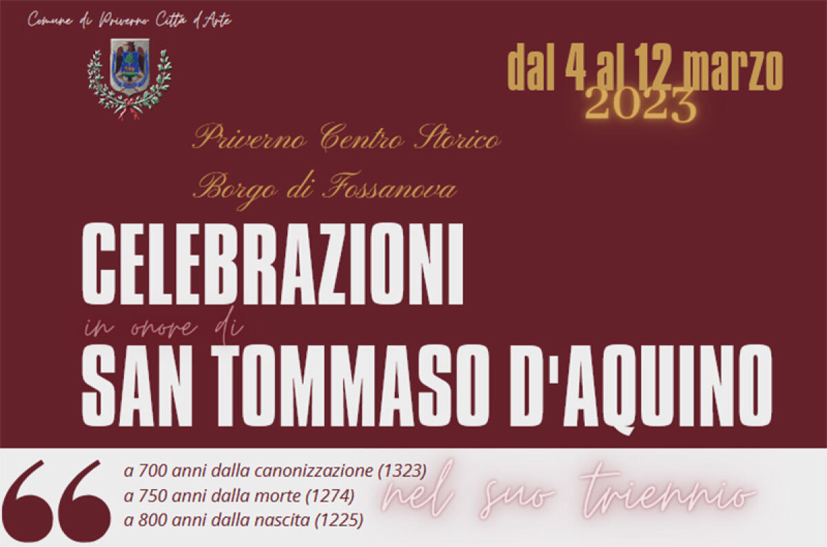 Dal 4 al 12 Marzo a Priverno iniziano le celebrazioni in onore di San Tommaso D’Aquino. - 