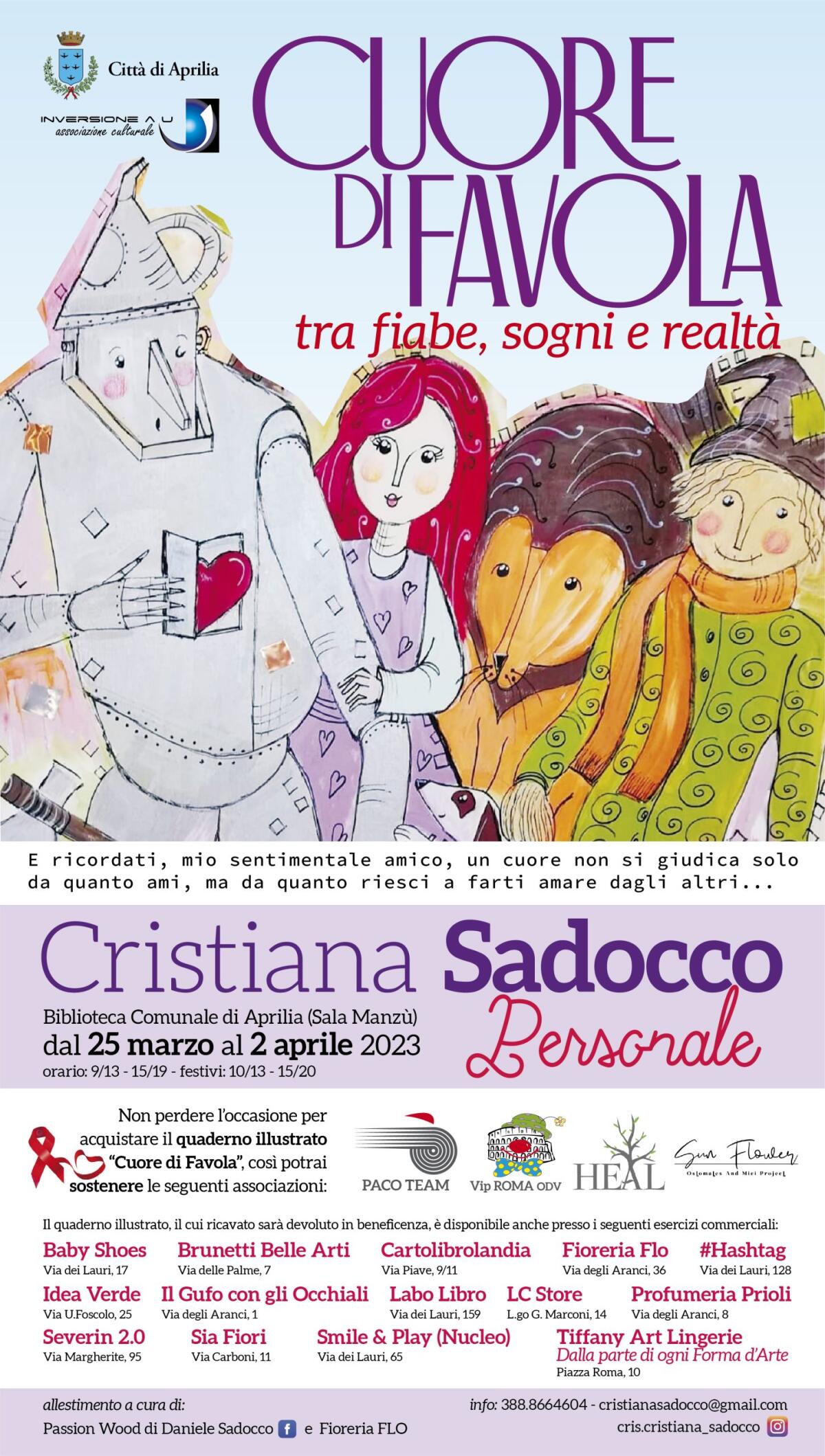 APRILIA - Dal 25 Marzo al 2 Aprile la mostra personale di Cristiana Sadocco “Cuore di Favola”. - 