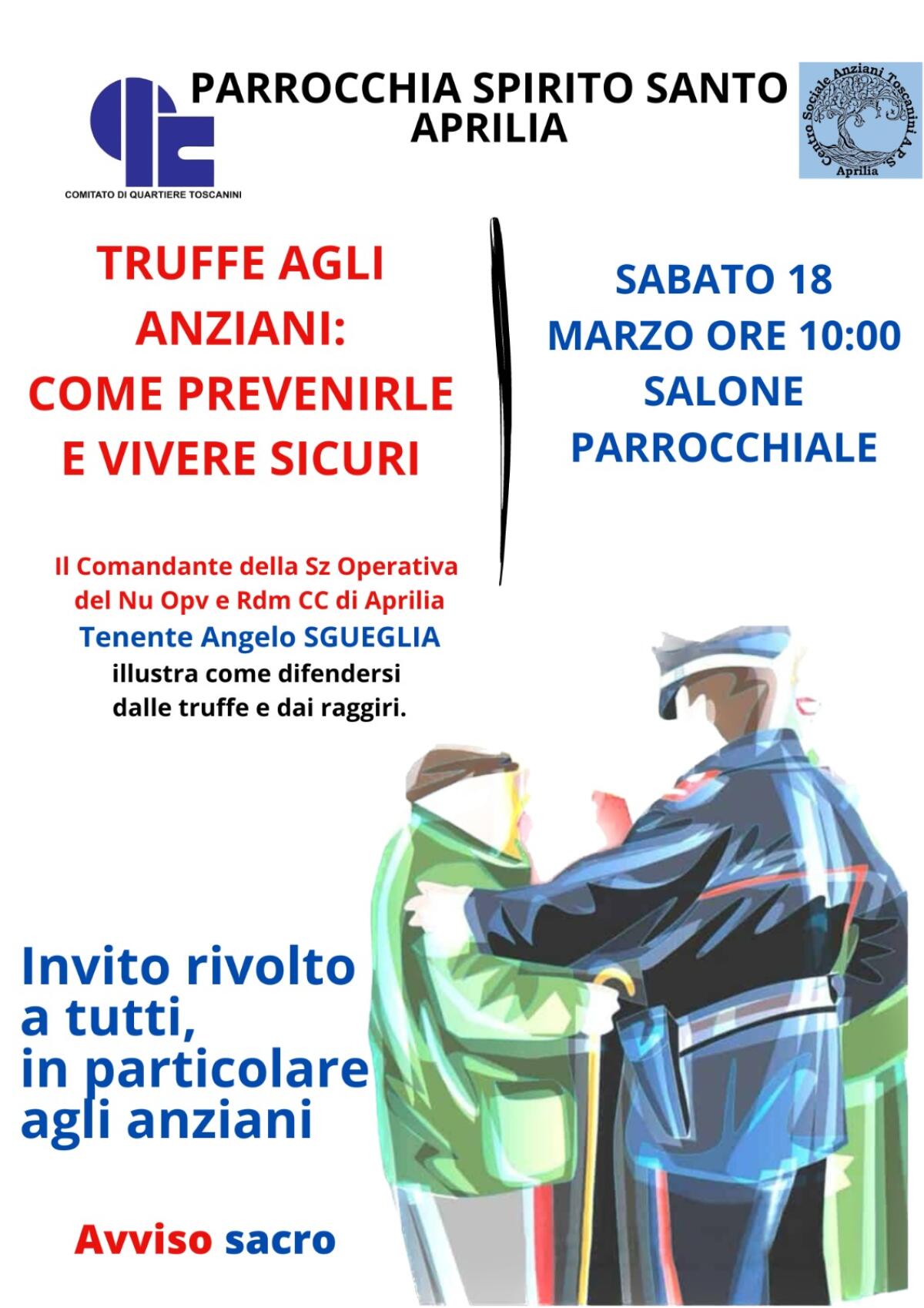 Truffe agli anziani: incontro al Quartiere Toscanini con il Tenente dei Carabinieri Angelo Sgueglia. - 