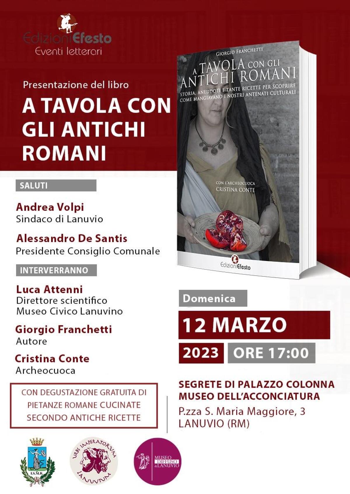 "A tavola con gli antichi romani", il saggio sarà presentato a Lanuvio - 