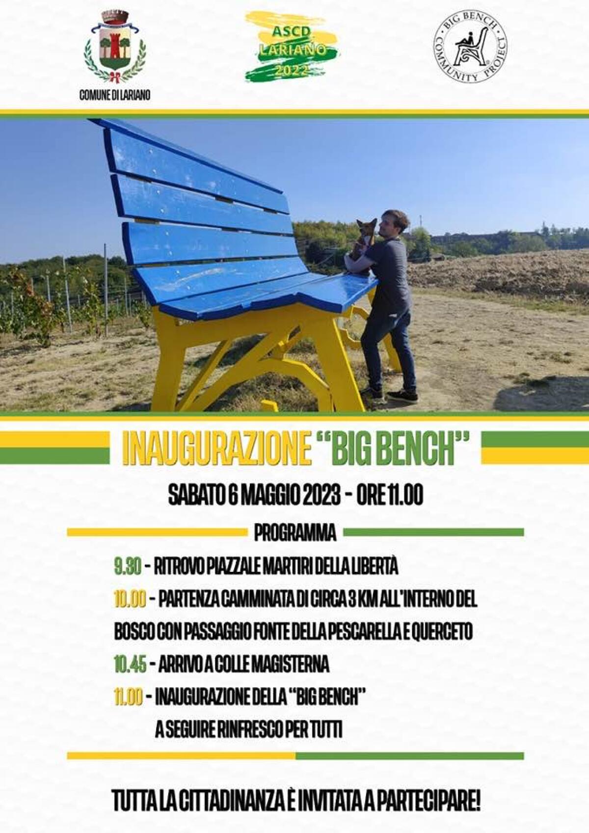 Lariano avrà la sua "Big Bench", inaugurazione sabato 6 maggio - 