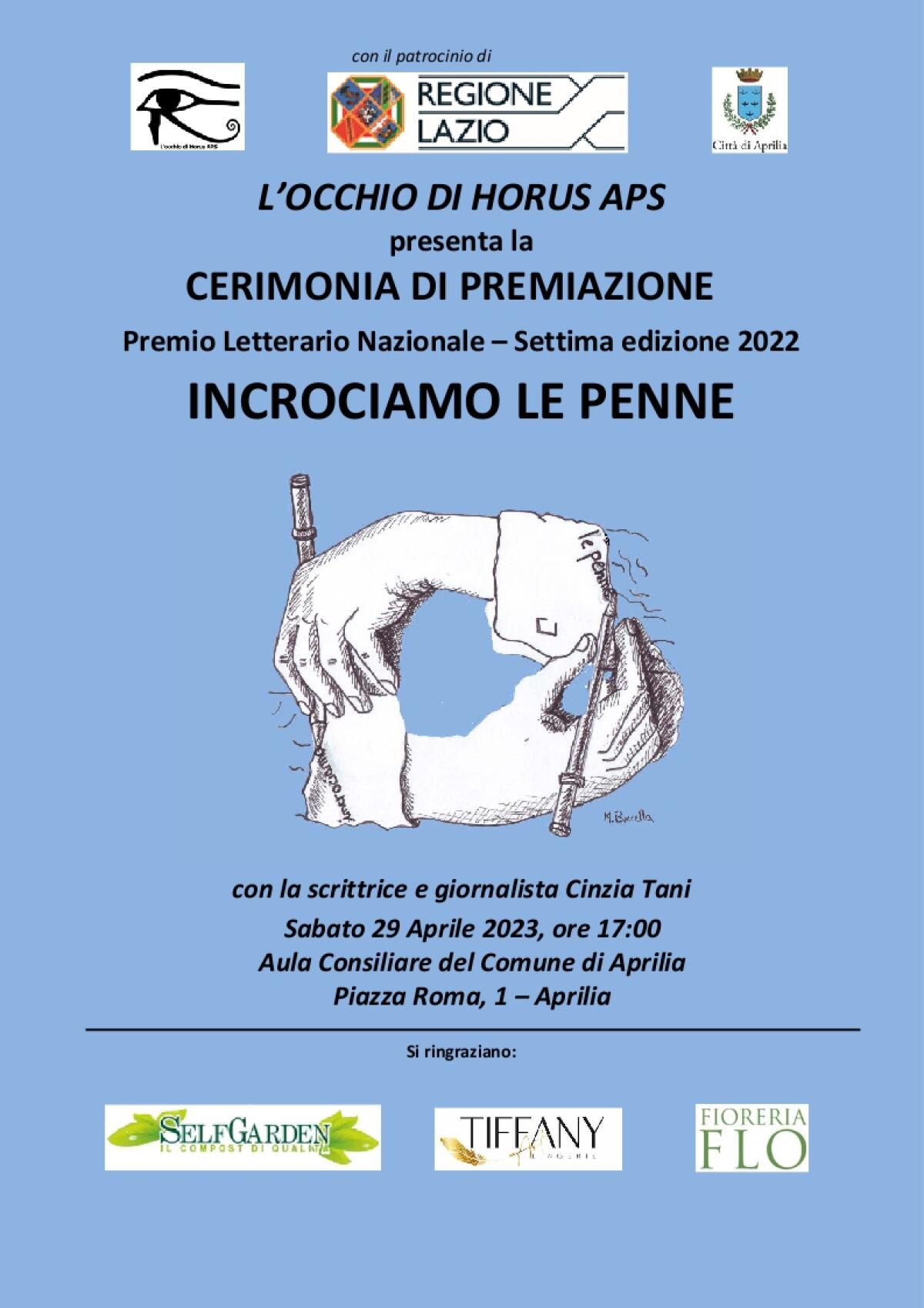 APRILIA - Cerimonia di premiazione del concorso letterario “Incrociamo le penne” dell’associazione “L’Occhio di Horus”. - 