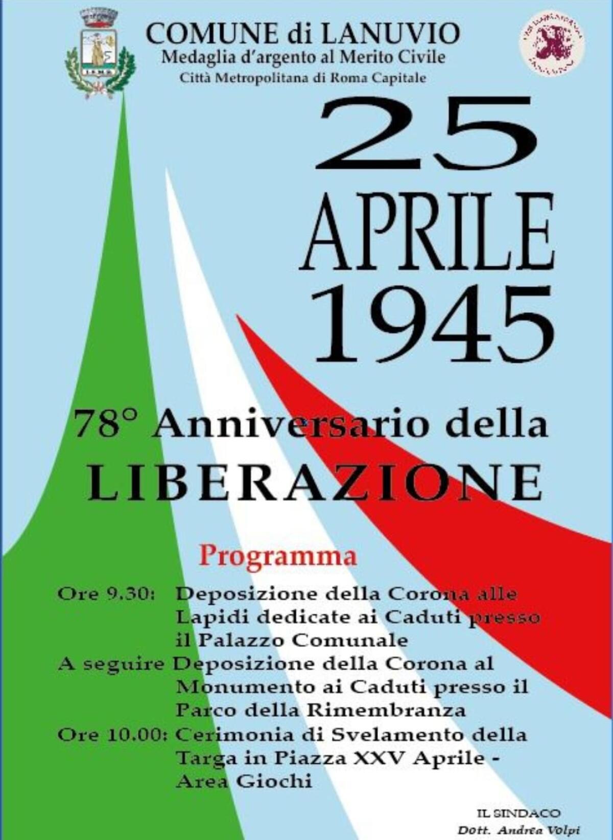 Le celebrazioni del Comune di Lanuvio per il 25 Aprile. - 