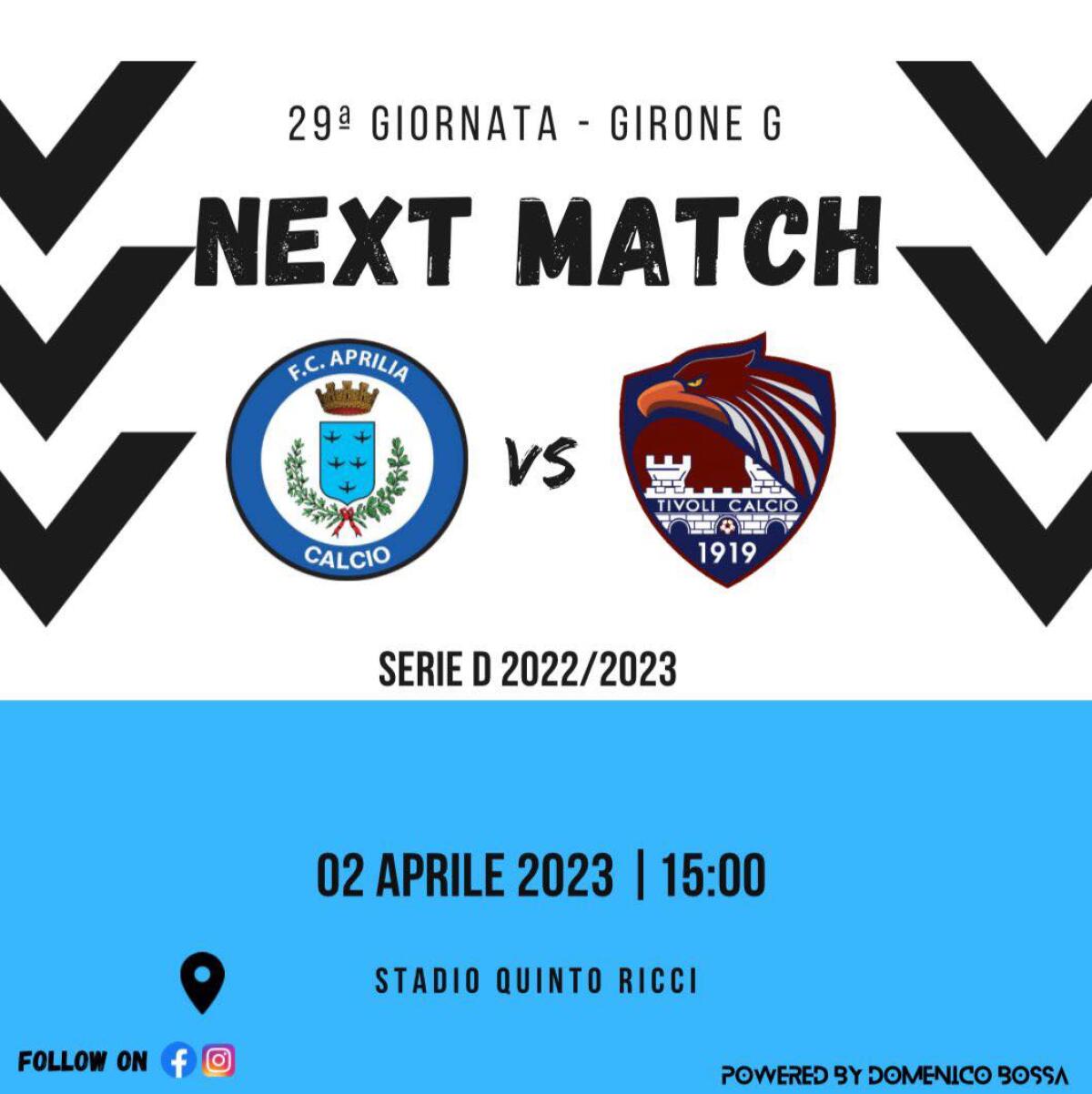 <strong>Calcio di serie D, girone G: </strong>sfida salvezza per l’Aprilia che al “Quinto Ricci” attende Tivoli. - 