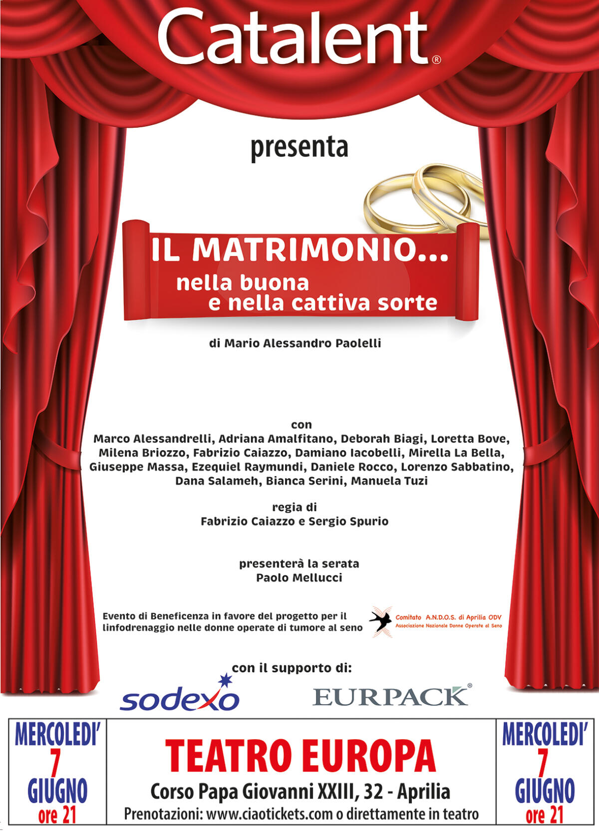 Al Teatro Europa di Aprilia stasera uno spettacolo teatrale a favore dell’Andos. In scena i dipendenti della Catalent. - 