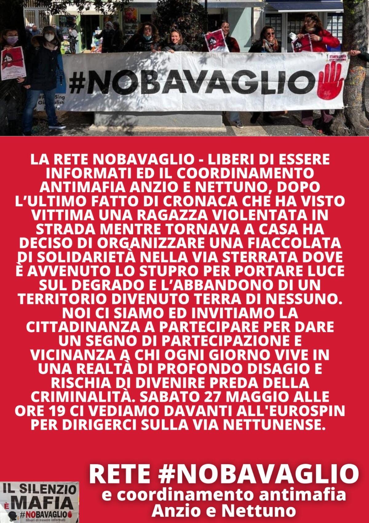 Stupro ad Anzio, la Rete NoBavaglio e l'associazione Coordinamento Antimafia organizzano una fiaccolata di solidarietà - 