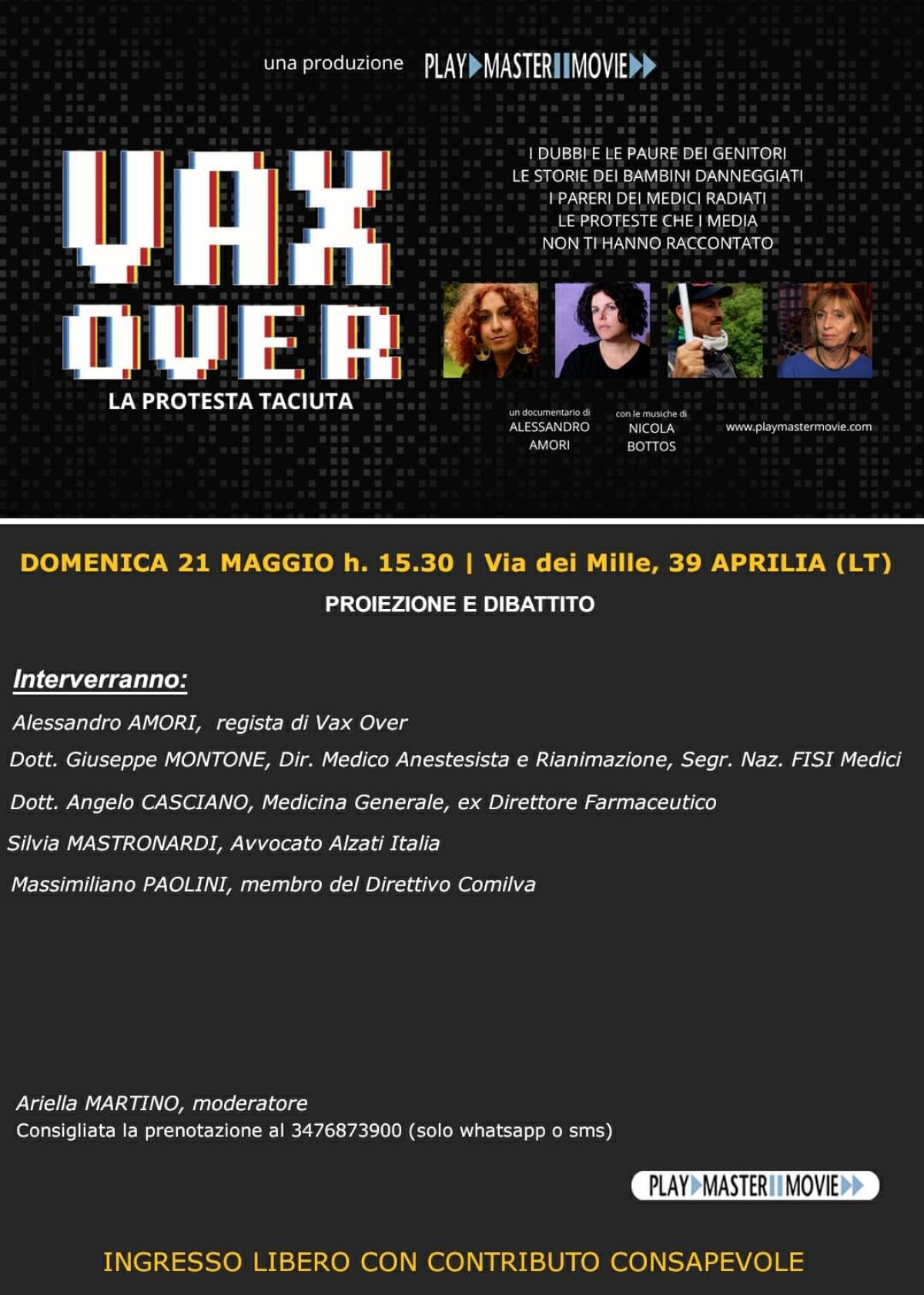 Ad Aprilia la proiezione del docufilm Vax Over di Alessandro Amori - 