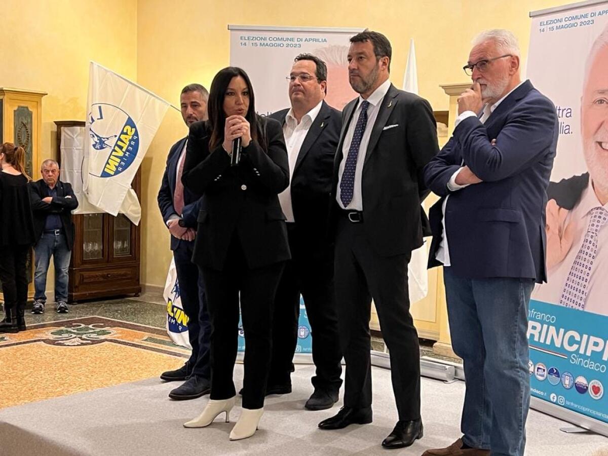 Rush finale della campagna elettorale, il vice premier Matteo Salvini ieri ad Aprilia per Lanfranco Principi. - 