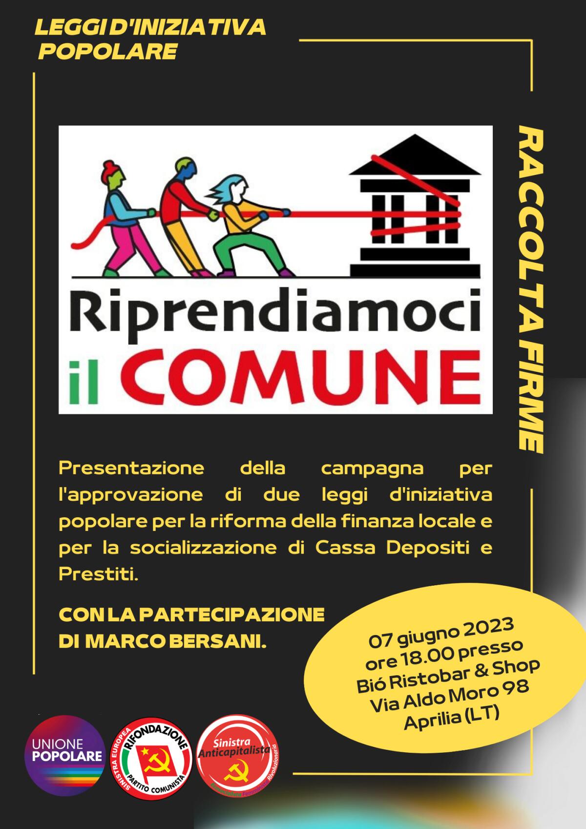 Riprendiamoci il Comune, ad Aprilia l'iniziativa di Unione Popolare, Rifondazione e Sinistra Anticapitalista - 
