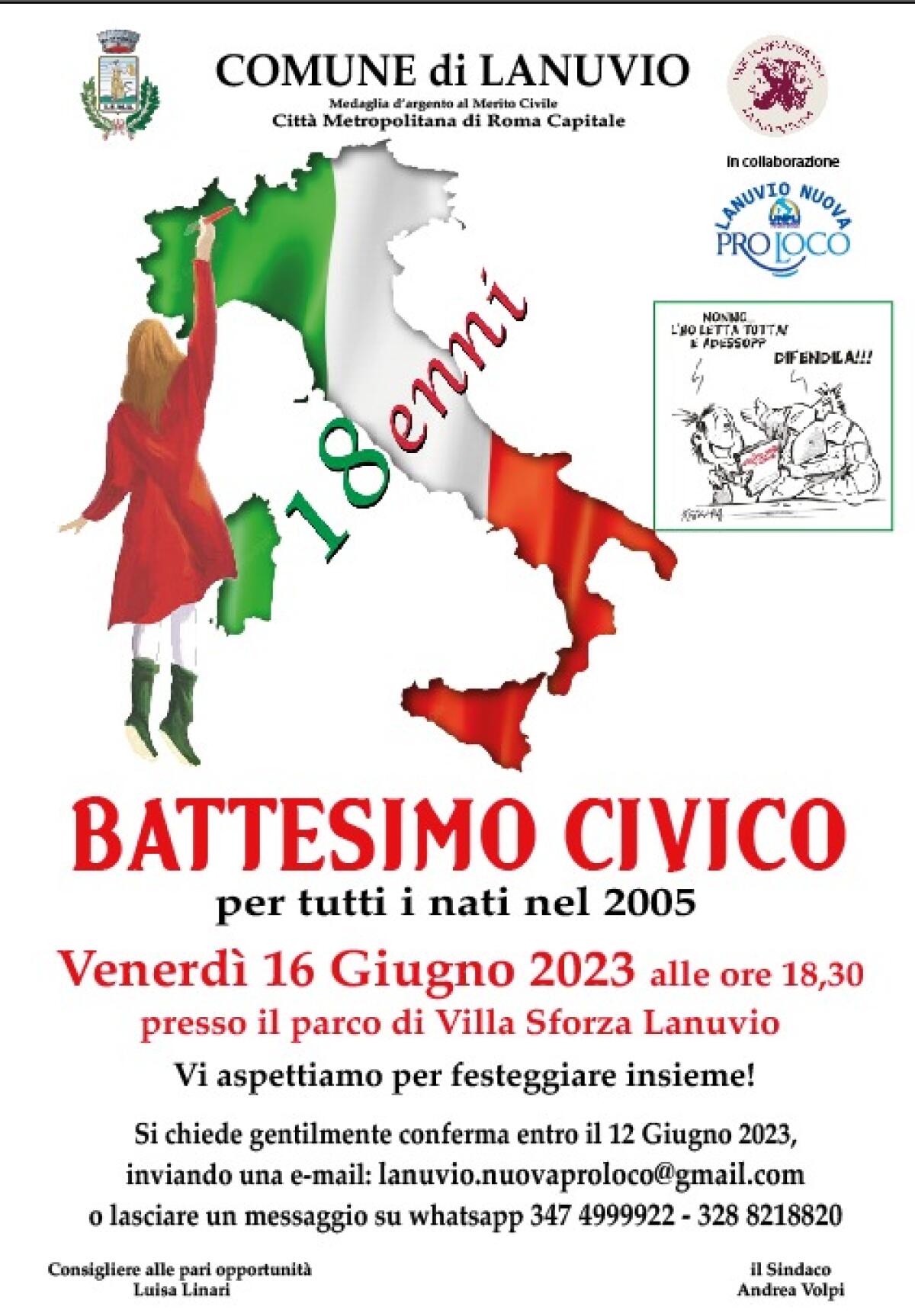 A Lanuvio oggi il Battesimo Civico per i nati nel 2005. - 