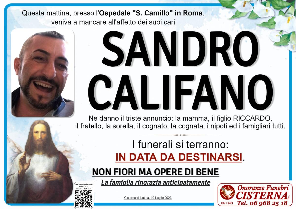 Deceduto il 49enne di Cisterna Sandro Califano, vittima di un incidente sabato scorso in via Toti. - 