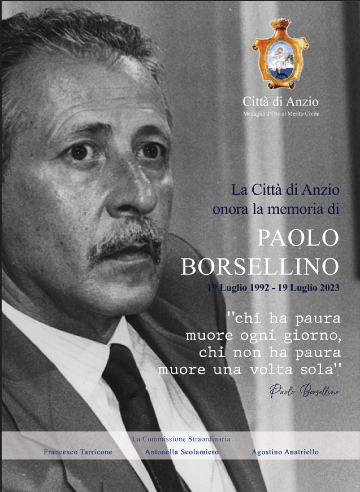 Anzio ricorda Paolo Borsellino nel giorno dell'anniversario della strage di Via D’Amelio. Nettuno intitolerà un giardino - 