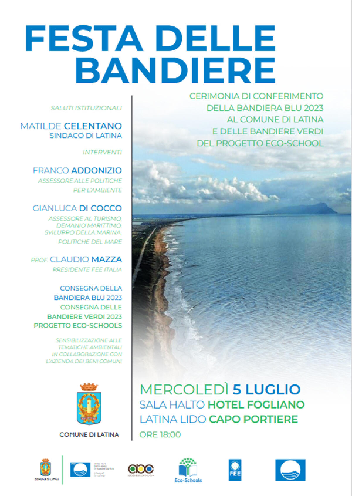A Latina questo mercoledì “Festa delle bandiere” e dieci anni della Bandiera Blu! - 