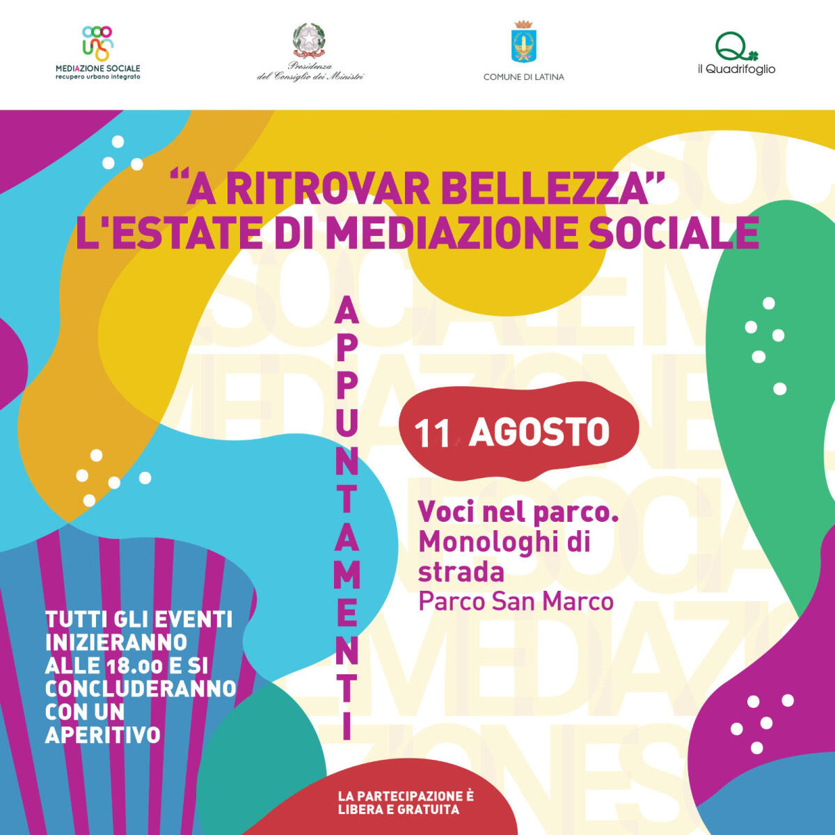 Latina - Inclusione, femminicidio, migrazione  per "Voci nel Parco. Monologhi di strada" nel pomeriggio di venerdì 11 agosto - 