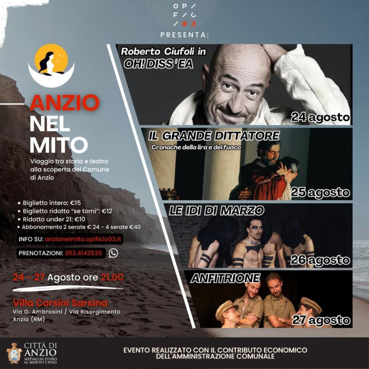"Anzio nel mito", quattro sere di teatro a Villa Corsini Sarsina - 