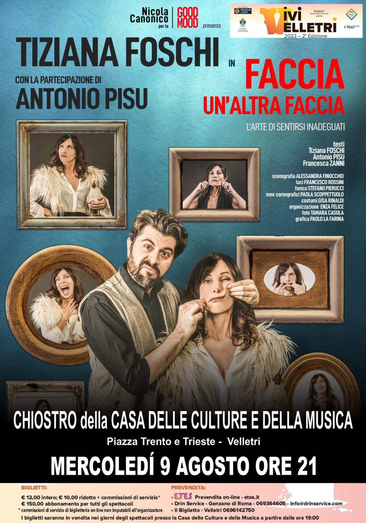Velletri - Faccia un'altra faccia: mercoledì 9 agosto in scena Tiziana Foschi e Antonio Pisu - 