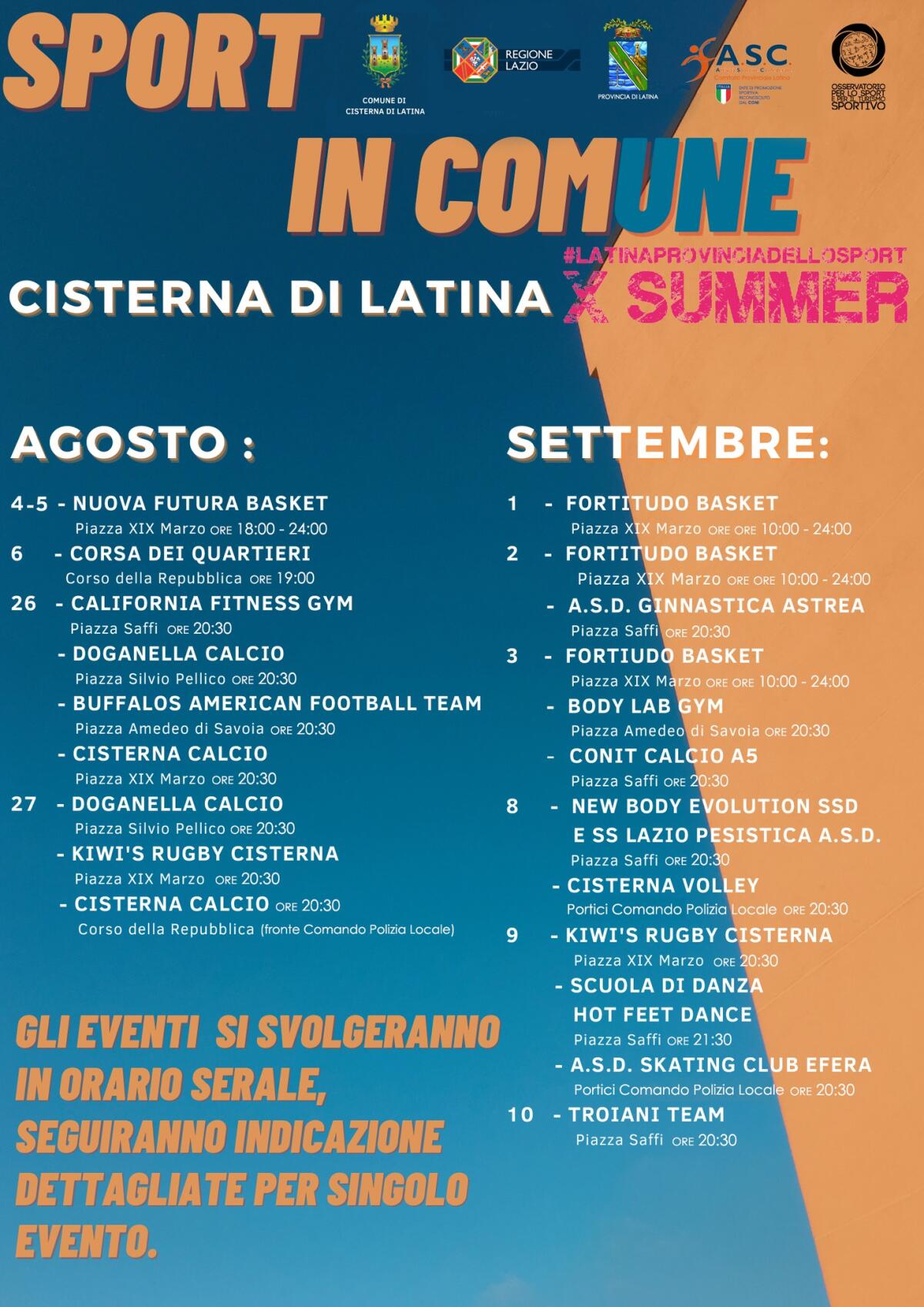 A Cisterna torna "Sport in Comune". Gli appuntamenti di questo fine settimana - 