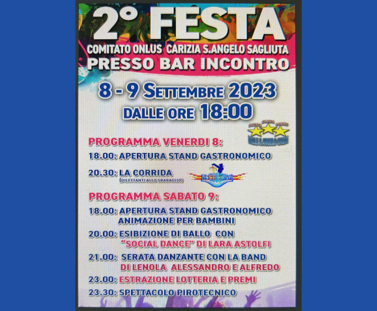 SEZZE - Musica, danza, gastronomia e fuochi d'artificio per la festa di settembre del comitato onlus Carizia Sant’Angelo Sagliuta - 