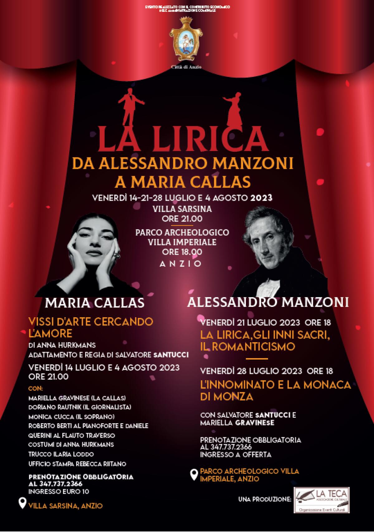 Questa sera ad Anzio la replica dello spettacolo “Maria Callas: Vissi d’arte cercando l’amore”. - 