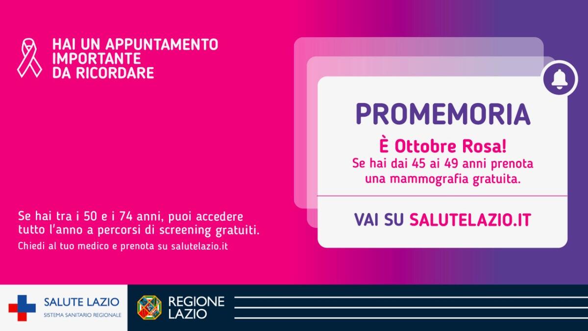 “Ottobre Rosa”: parte anche nel Lazio la campagna per la diagnosi precoce dei tumori al seno. - 