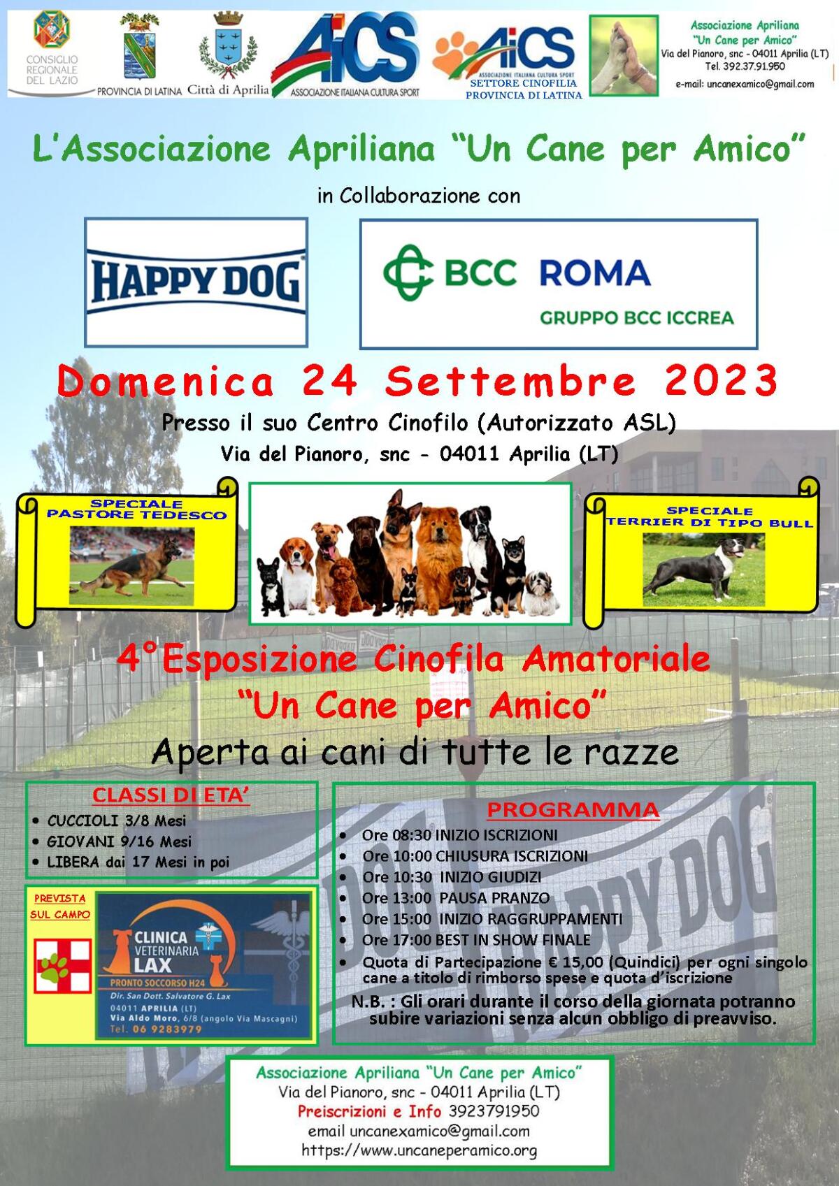 “Un Cane per Amico”: questa domenica 24 Settembre ad Aprilia esposizione cinofila amatoriale di bellezza. - 