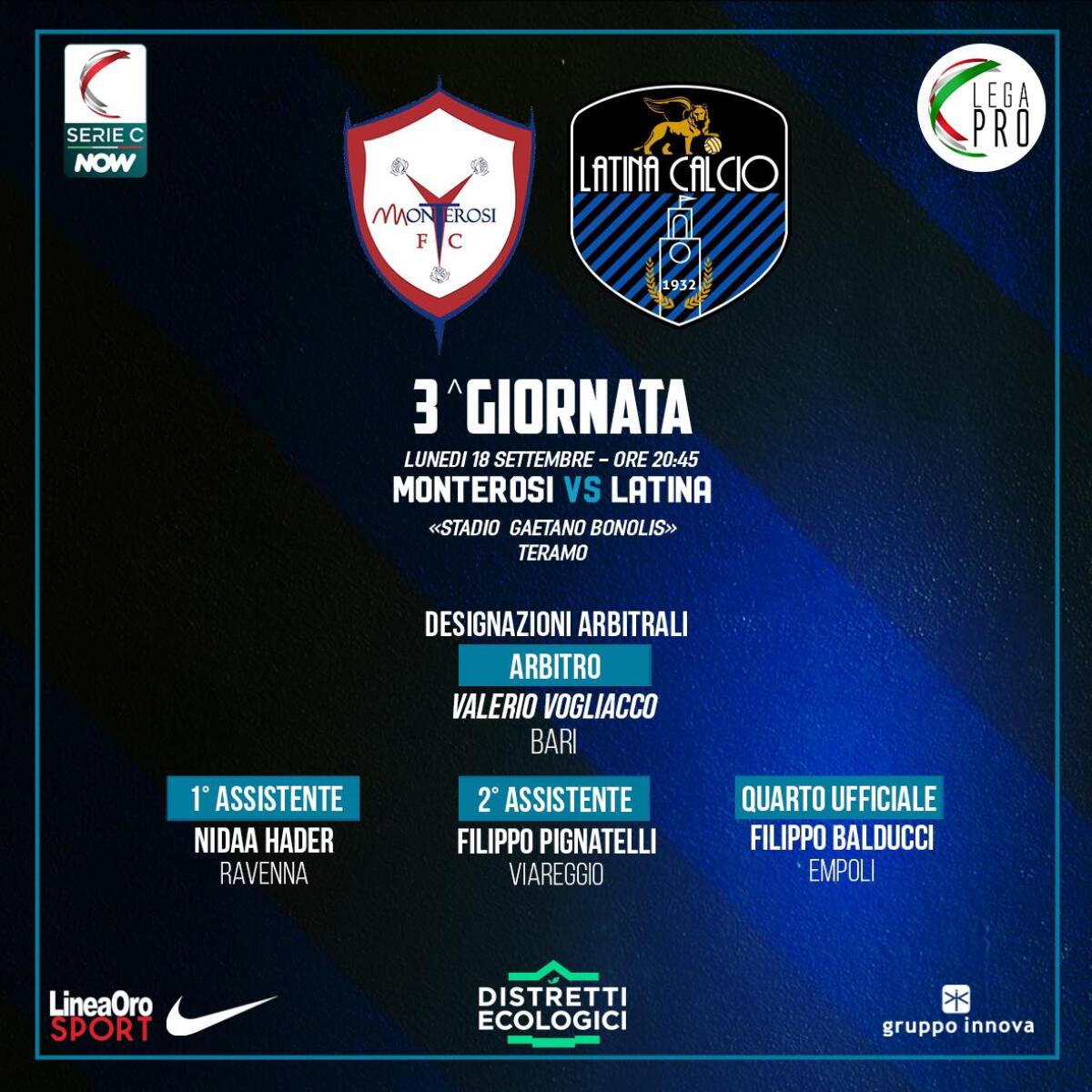 Calcio di Lega Pro: si gioca lunedì sera la gara del Latina contro il Monterosi Tuscia. - 