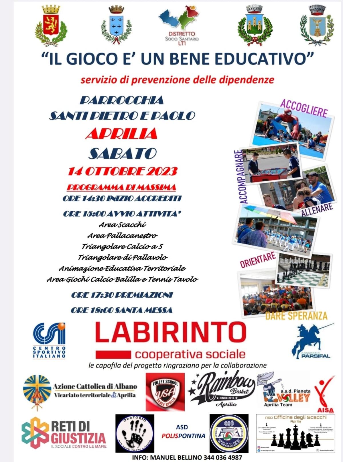 Prevenzione delle dipendenze, ad Aprilia questo sabato l’evento “Il Gioco è un bene educativo”. - 