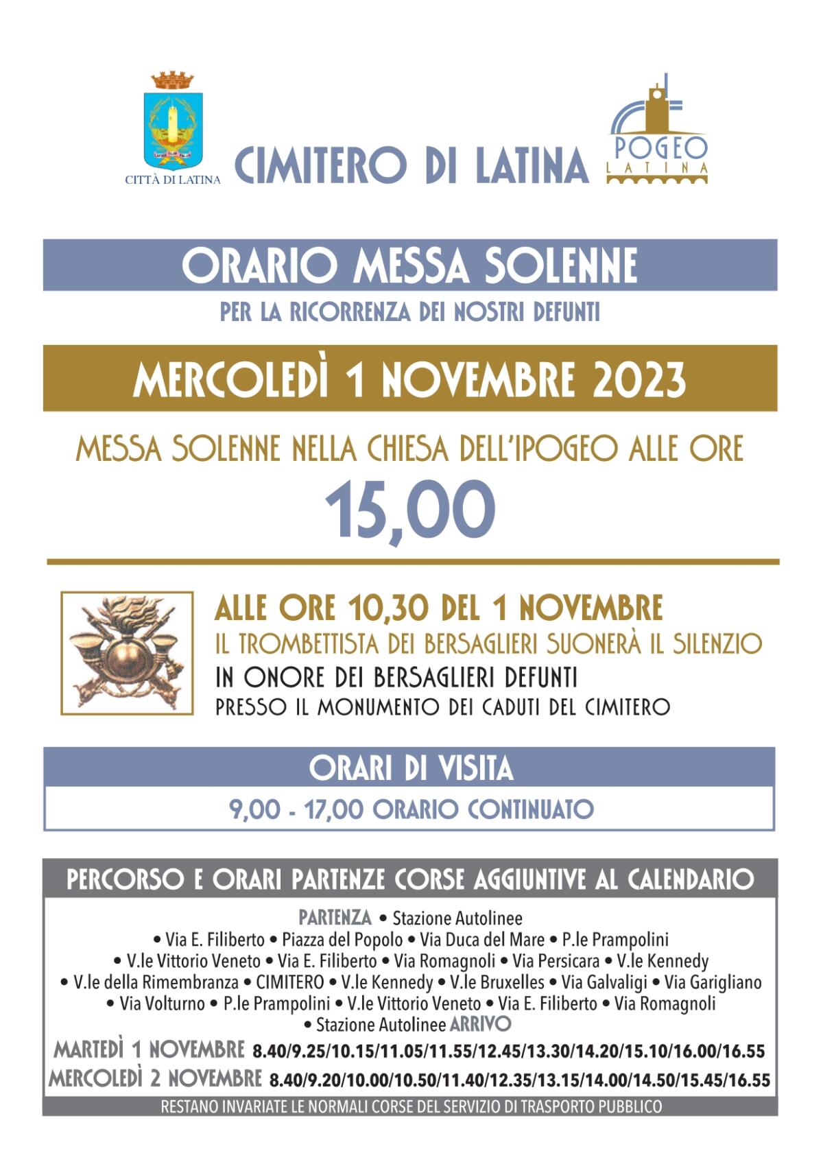 A Latina messa solenne e modifiche alla circolazione nella zona del cimitero per l’uno ed il 2 Novembre. - 