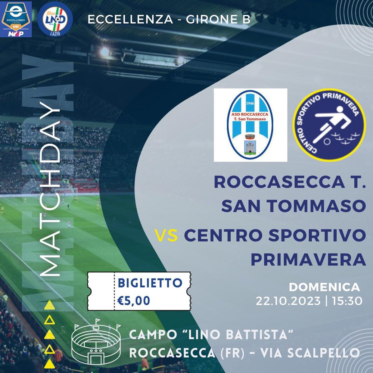 Calcio di Eccellenza: il Centro Sportivo Primavera Aprilia sul campo del Roccasecca. - 
