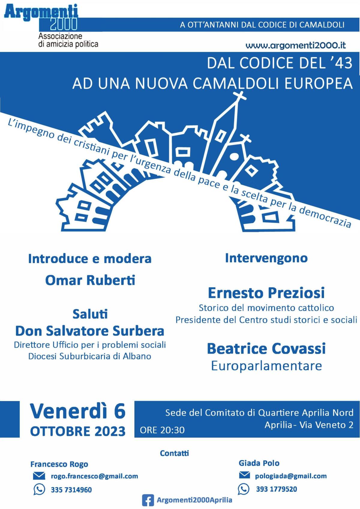 “Dal codice del ‘43 ad una nuova Camaldoli europea”: venerdì 6 ottobre incontro di cultura politica al Quartiere Aprilia Nord. - 