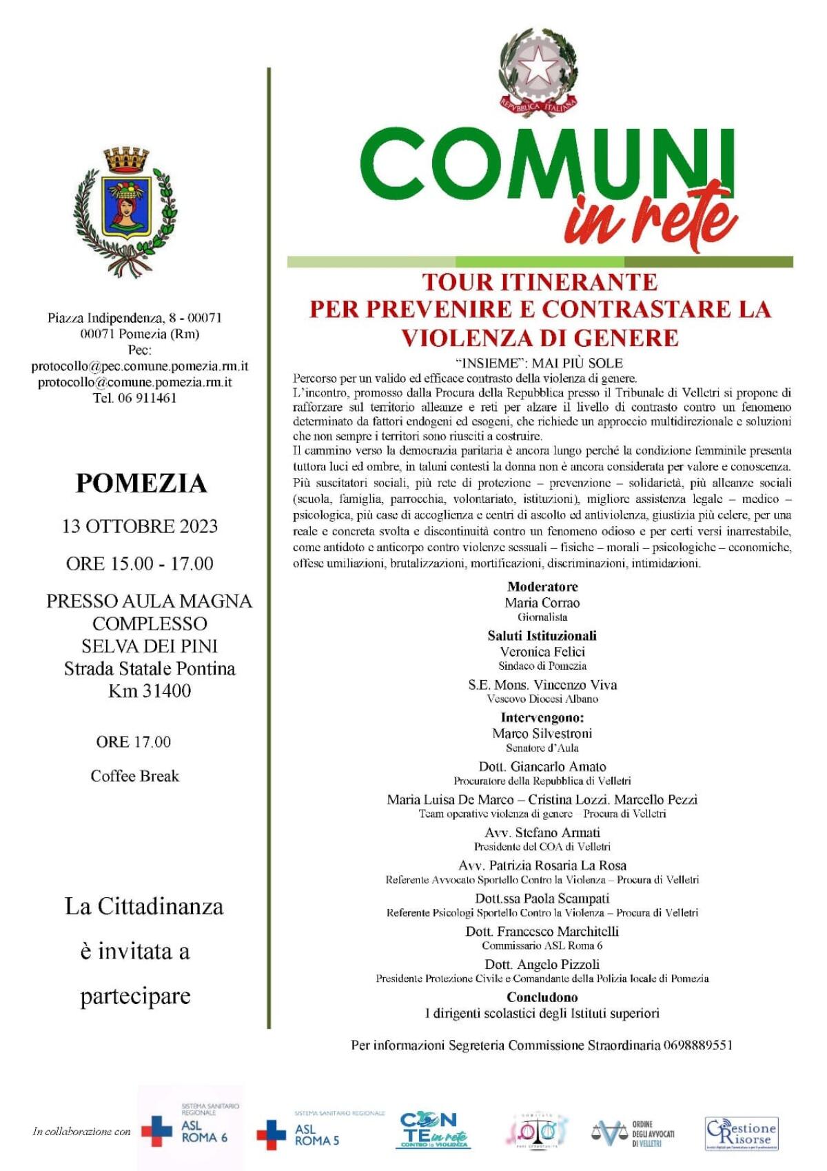 “Comuni in Rete”. Approda a Pomezia il tour itinerante per prevenire e contrastare la violenza di genere. - 