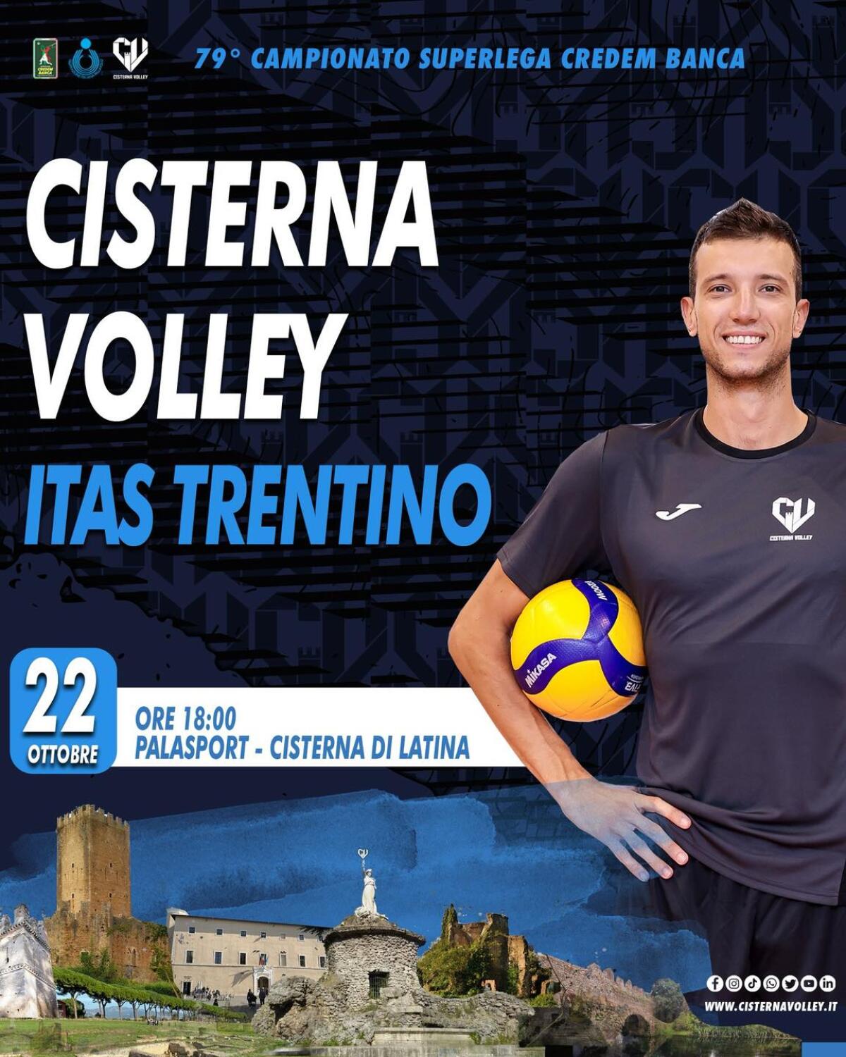 Pallavolo di Superlega: debutto casalingo per il Cisterna Volley, in casa contro i campioni d’Italia dell'Itas Trentino. - 