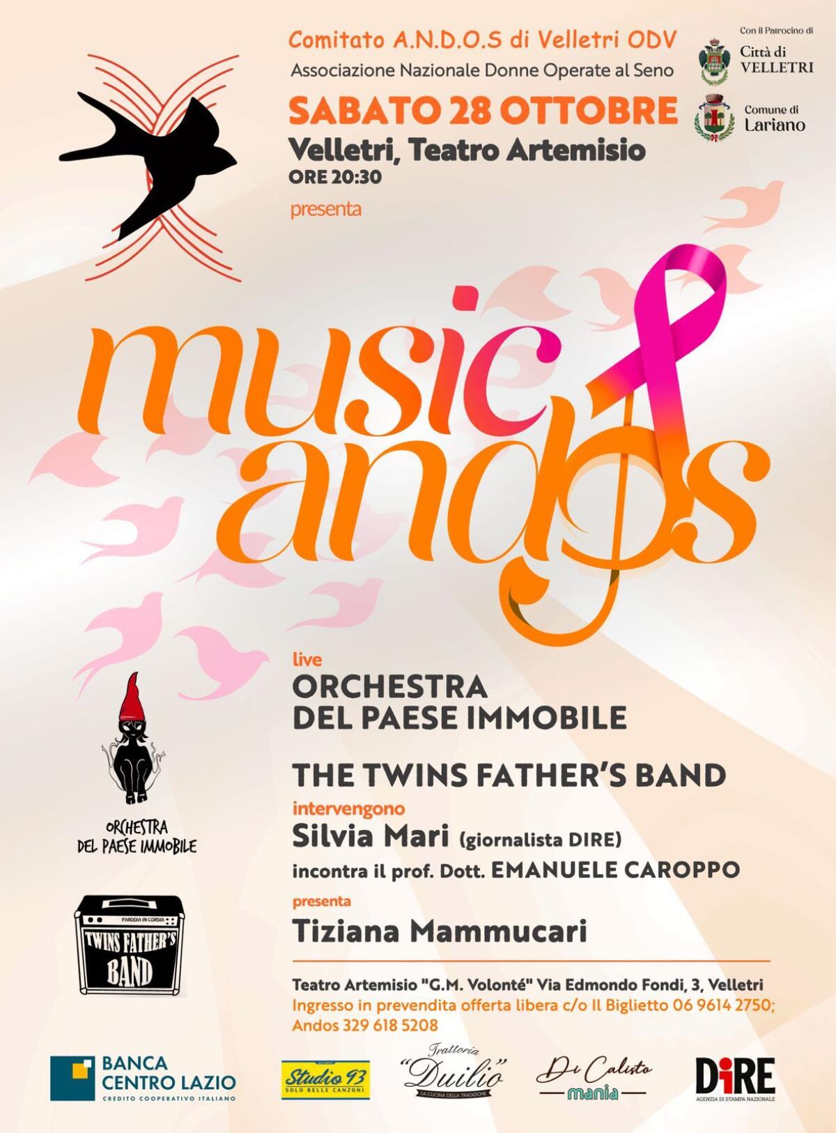 “MusicAndos”: a Velletri stasera il concerto di chiusura dell'Ottobre Rosa a cura dell'Andos. Domani l'iniziativa “Lo Sport è Salute”. - 